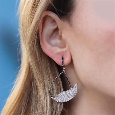 Zirkon Taşlı Wonderland Kuğu Gümüş Küpe