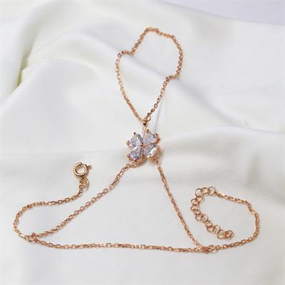Zirkon Taşlı Yonca Rose Gold Kaplama 925 Ayar Gümüş Şahmeran