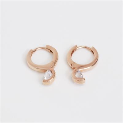 Zirkon Tek Taş Rose Gold Kaplama Gümüş Küpe