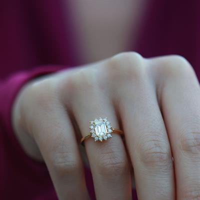 Zümrüt Kesim 1,25 Karat Tek Taş Model Gold Kaplama Sky Diamond Yüzük