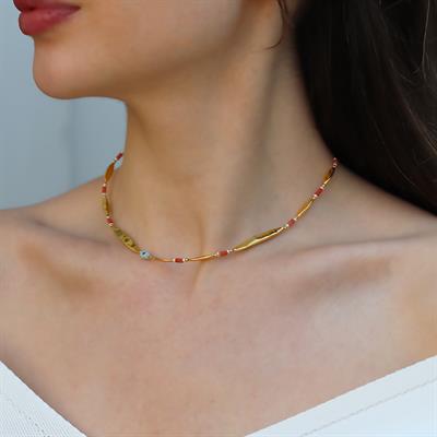 Alaçatı Mercan Taşlı Gold Gümüş Kolye 