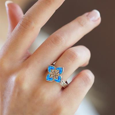 Alhambra Mavi Opal Taşlı Gümüş Yüzük
