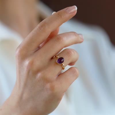 Ametist Gold Kaplama Doğaltaş Gümüş Set 