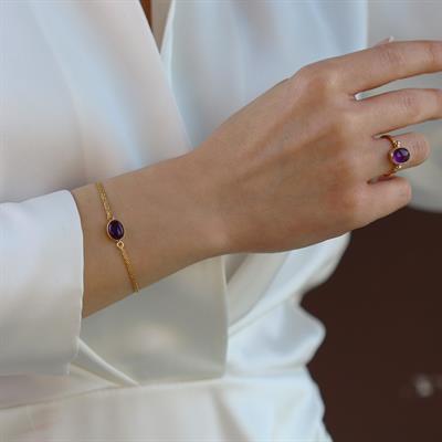 Ametist Gold Kaplama Doğaltaş Gümüş Set 