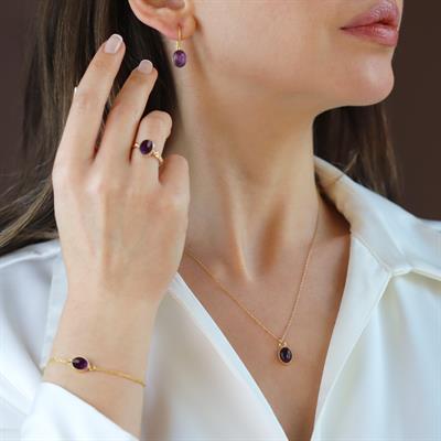 Ametist Gold Kaplama Doğaltaş Gümüş Set 