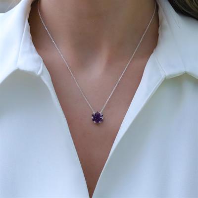 Ametist Taşlı Lotus Çiçekli Gümüş Set