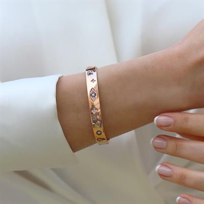 Apm Modeli Figürlü Rose Gold Şans Gümüş Kelepçe