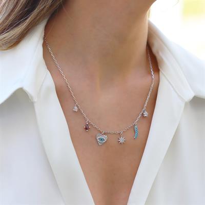 Apm Renkli Taşlı Gümüş Şans Kolyesi