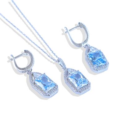 Aquamarin Taşlı Gümüş Set