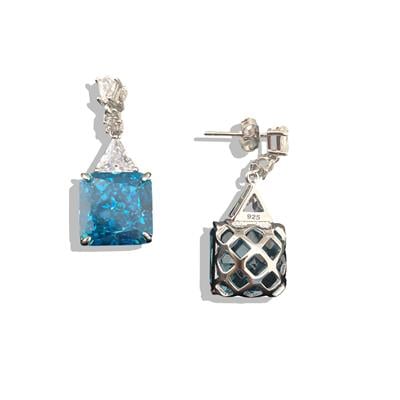 Aquamarine Kare Taşlı Gümüş Pırıltı Küpe