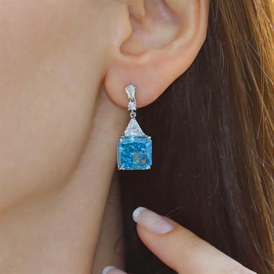 Aquamarine Kare Taşlı Gümüş Pırıltı Küpe