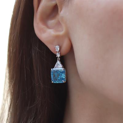 Aquamarine Kare Taşlı Gümüş Pırıltı Küpe