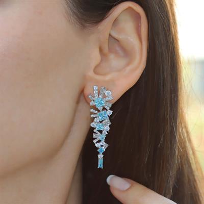 Aquamarine Taşlı Gümüş Küpe