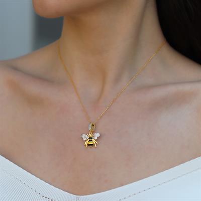 Arı Chrm Mineli Gold Gümüş Kolye