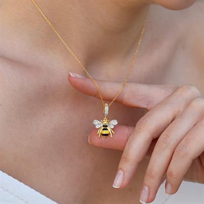 Arı Chrm Mineli Gold Gümüş Kolye