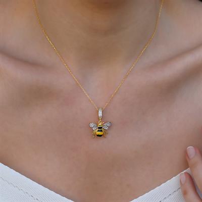 Arı Chrm Mineli Gold Gümüş Kolye