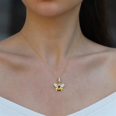 Arı Chrm Mineli Gold Gümüş Kolye