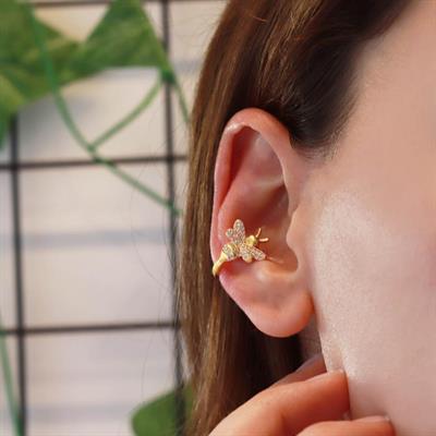 Arı Gold Kaplama Gümüş Kıkırdak Küpe