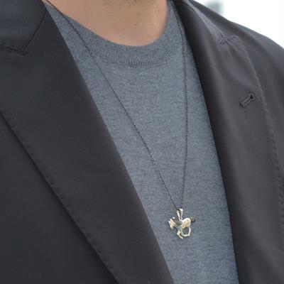 At Figürlü Siyah Rodyum Kaplama Gümüş Erkek Kolye