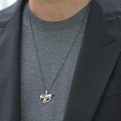 At Figürlü Siyah Rodyum Kaplama Gümüş Erkek Kolye