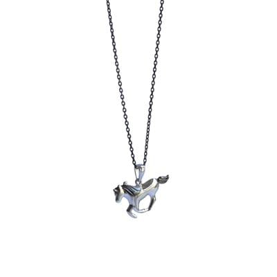 At Figürlü Siyah Rodyum Kaplama Gümüş Erkek Kolye