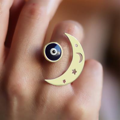 Ay Nazar Gold Kaplama Gümüş Yüzük 