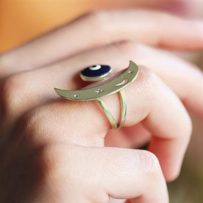 Ay Nazar Gold Kaplama Gümüş Yüzük 