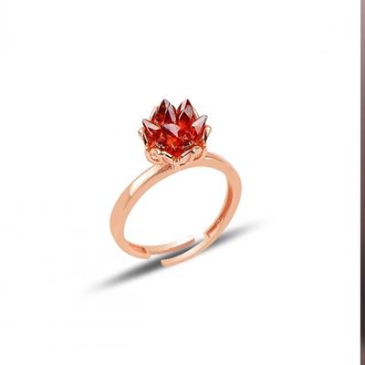 Ayarlanabilir Kırmızı Lotus Çiçeği 925 Ayar Gümüş Yüzük