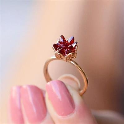 Ayarlanabilir Kırmızı Lotus Çiçeği 925 Ayar Gümüş Yüzük