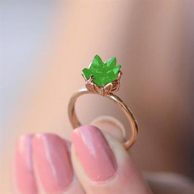 Ayarlanabilir Yeşil Taşlı Lotus Çiçeği 925 Ayar Gümüş Yüzük