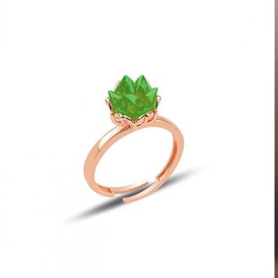 Ayarlanabilir Yeşil Taşlı Lotus Çiçeği 925 Ayar Gümüş Yüzük