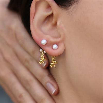 Ayıcık İncili Balon Gold Gümüş Küpe