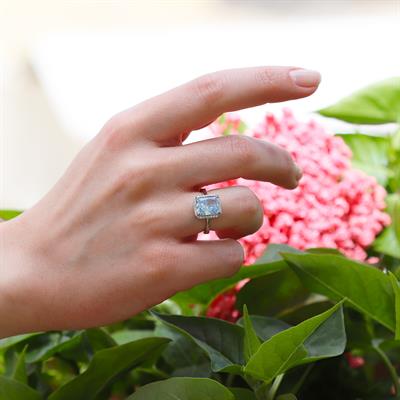 Baget Aquamarine Icecut Taşlı Gümüş Yüzük