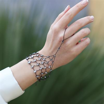 Baget Damla Taşlı Siyah Rodyum Kaplama Gümüş Şahmeran