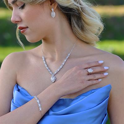 Baget Mekik Zirkon Taşlı Gümüş Set