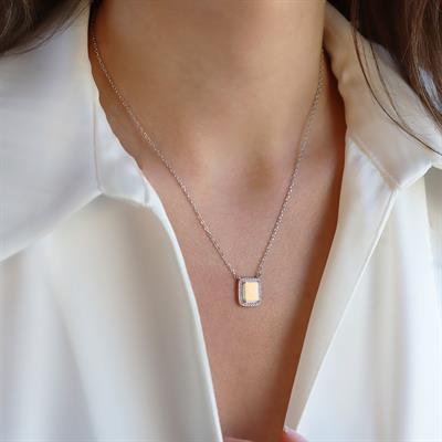 Baget Opal Taşlı Gümüş Kolye