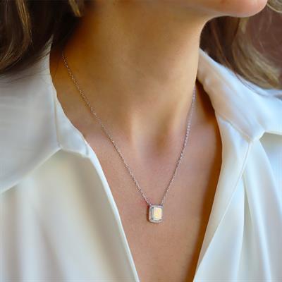Baget Opal Taşlı Gümüş Kolye