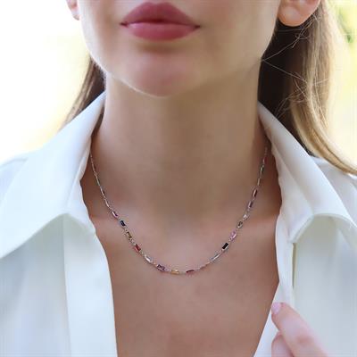 Baget Renkli Taşlı Gümüş Kolye