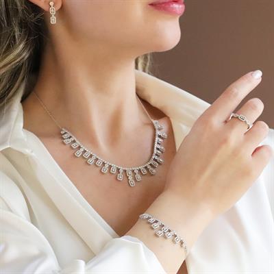 Baget Sarkıt Modeli Zirkon Taşlı Gümüş Set 