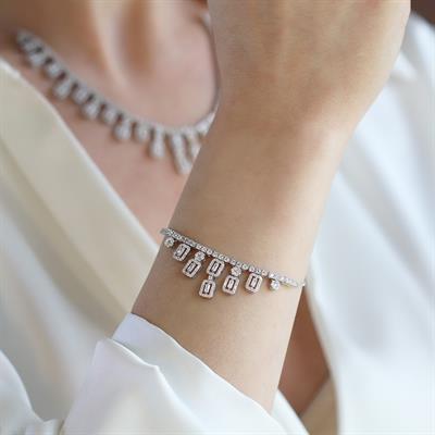 Baget Sarkıt Modeli Zirkon Taşlı Gümüş Set 