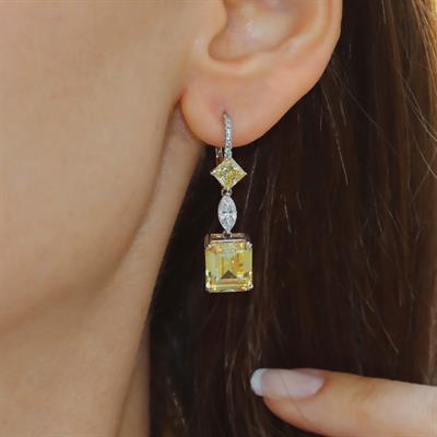 Baget Sitrin Taşlı Gümüş Küpe