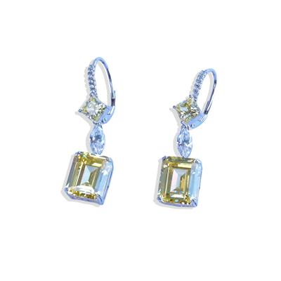 Baget Sitrin Taşlı Gümüş Küpe