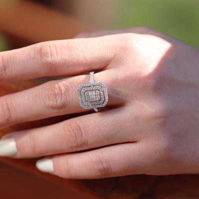 Baget Taşlı 3 Boyutlu Gümüş Yüzük