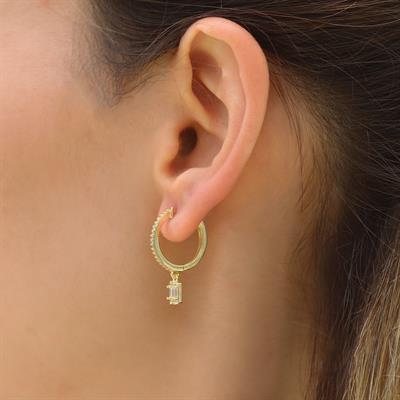 Baget Taşlı Gold Halka Gümüş Küpe