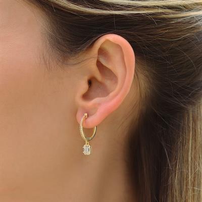 Baget Taşlı Gold Halka Gümüş Küpe