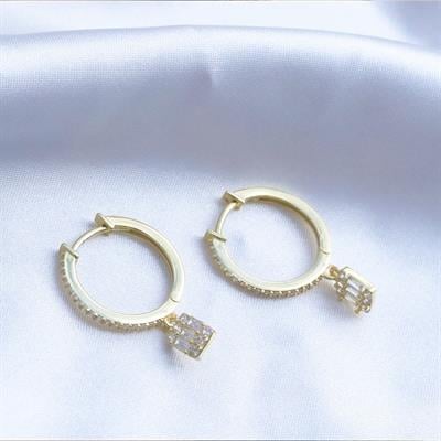 Baget Taşlı Gold Halka Gümüş Küpe