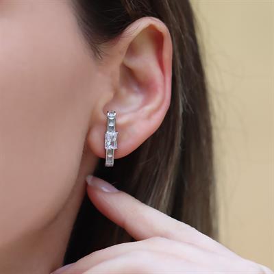 Baget Taşlı Gümüş Küpe