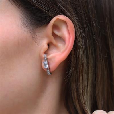 Baget Taşlı Gümüş Küpe