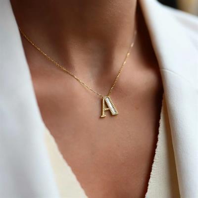 Baget Taşlı Harf Gümüş Kolye