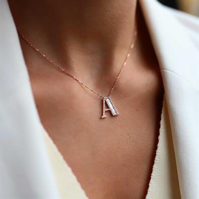 Baget Taşlı Harf Gümüş Kolye